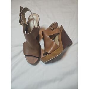 Michael Kors Brown Leather Josephine Vachetta Wedge Sandals size 8